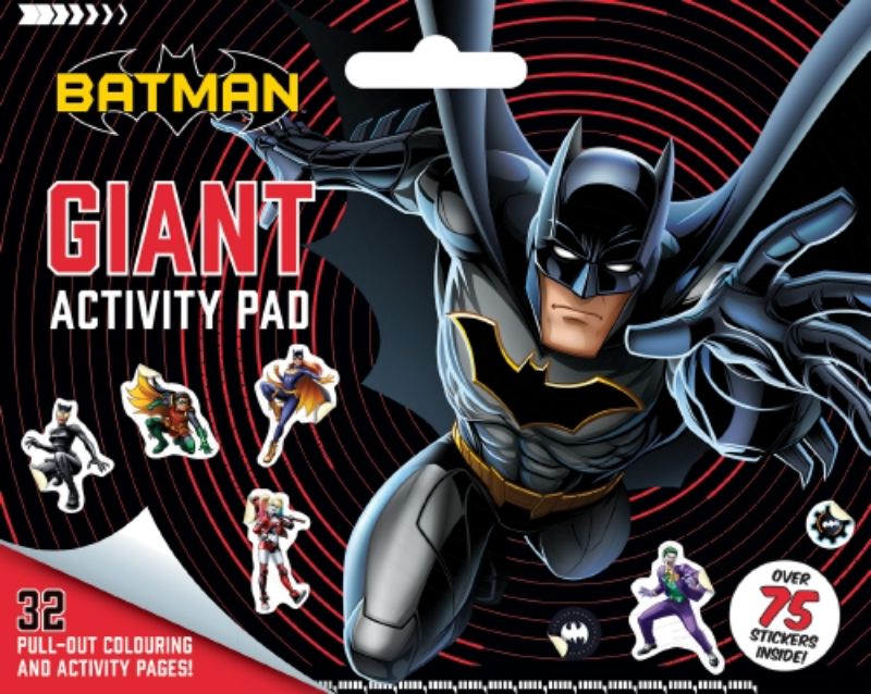Batman: Giant Activity Pad for kids, featuring puzzles, coloring pages, and adventures with Gotham's heroes.