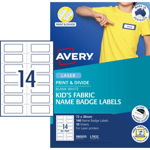 Avery Kids Fabric Name Badge Labels 72x30 mm 10 Sheets