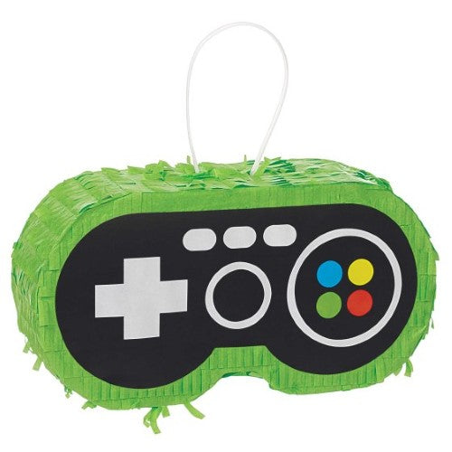Vibrant Level Up Gaming Controller Mini Pinata, 17cm x 9cm, perfect for gaming parties and filled with treats.
