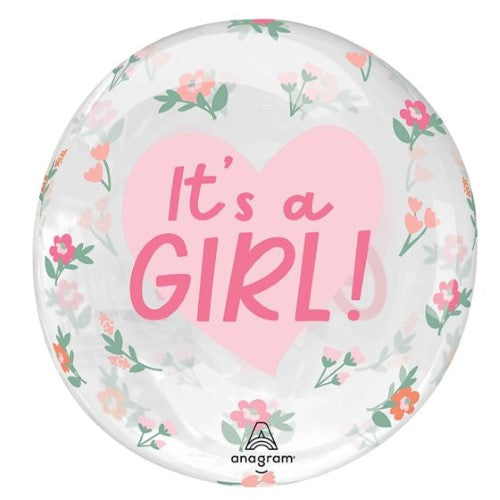 Printed Clearz It's a Girl Floral balloon with vibrant flowers, perfect for baby showers and gender reveal celebrations.