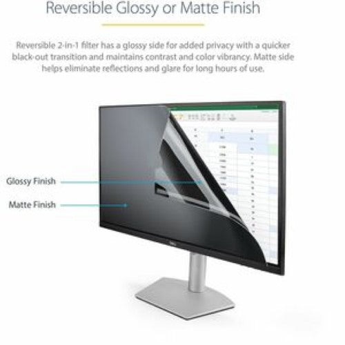 19.5-inch monitor privacy filter with anti-glare, blue light reduction, reversible matte and glossy finishes for workspace privacy.