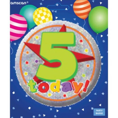 Vibrant Badge Happy 5th Birthday, a fun accessory for celebrating and capturing special moments on their big day.