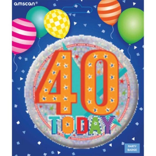 Large badge celebrating a milestone 40th birthday with vibrant colors and bold 'Happy 40th Birthday' design.