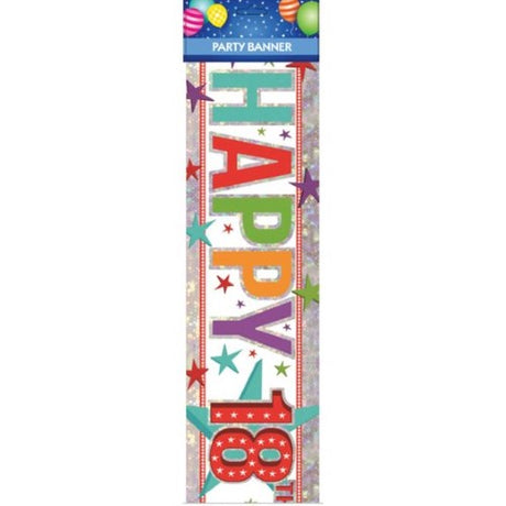 Vibrant Multi Happy 18th Birthday banner, perfect for celebrations and photo backdrops, made from high-quality materials.