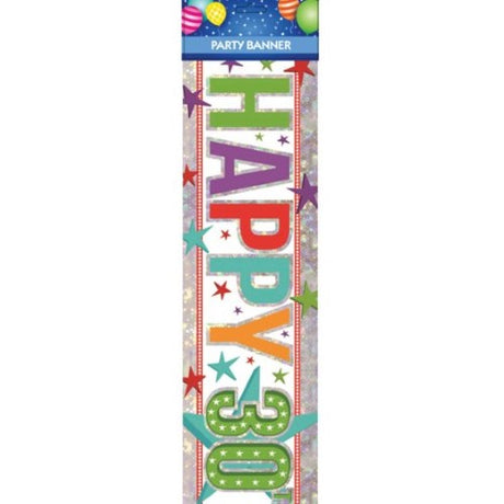 Vibrant 30th birthday banner with joyful colors, perfect for adding festive charm to any birthday celebration.