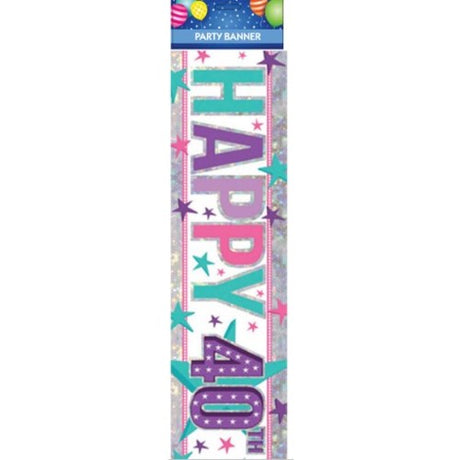 Vibrant pink banner celebrating a 40th birthday, perfect for festive decorations at any party setting.