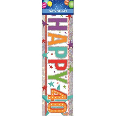 Vibrant 'Happy 40th Birthday' banner in cheerful colors, perfect for celebrating milestone birthdays.