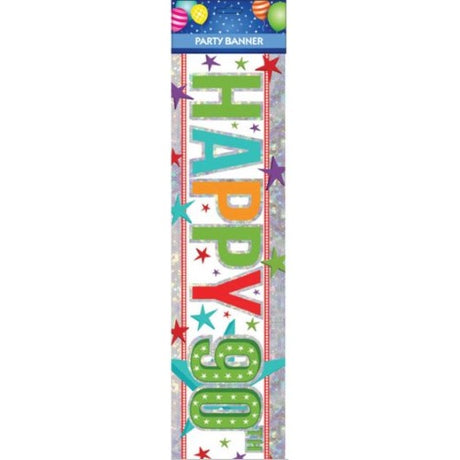 Colorful Banner Multi Happy 90th Birthday designed for festive celebrations, featuring vibrant lettering and durable materials.