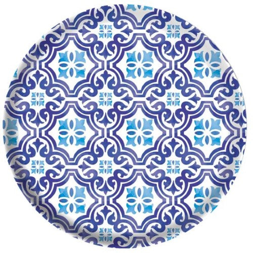 Set of 4 Mediterranean Melamine 17cm Plates featuring vibrant designs, perfect for appetizers and outdoor dining.
