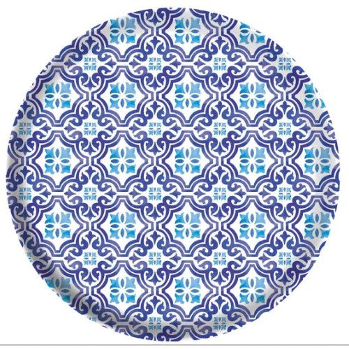 Vibrant Mediterranean melamine 26cm plates, pack of 4, durable and shatter-resistant, perfect for stylish outdoor dining.