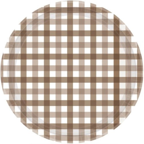 Charming Gingham paper plates featuring teddy bear design, perfect for parties and eco-friendly too. Pack of 8, 23cm each.