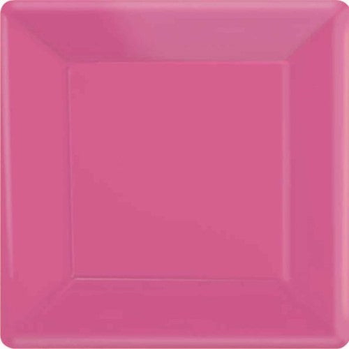 Bright pink square paper plates, 17cm, pack of 20, eco-friendly and perfect for festive dining occasions.
