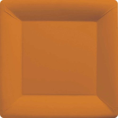 Pumpkin orange square paper plates, 23cm, pack of 20, eco-friendly and perfect for festive gatherings or casual parties.