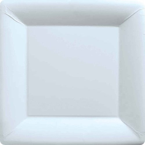 Set of 20 Frosty White 23cm square paper plates, ideal for stylish, eco-friendly dining at events and gatherings.