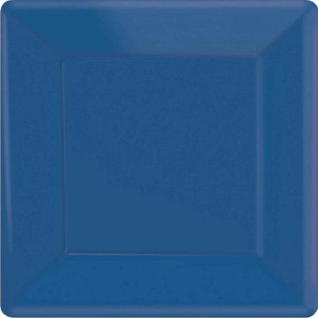 Bright royal blue square paper plates, 23cm, pack of 20, eco-friendly and durable for parties and meals.