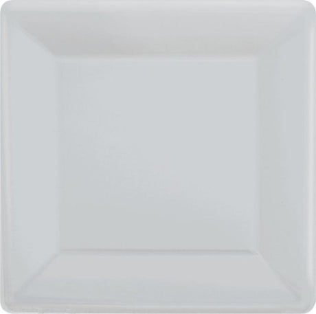 Silver 23cm square paper plates pack of 20, perfect for elegant gatherings and eco-friendly dining.