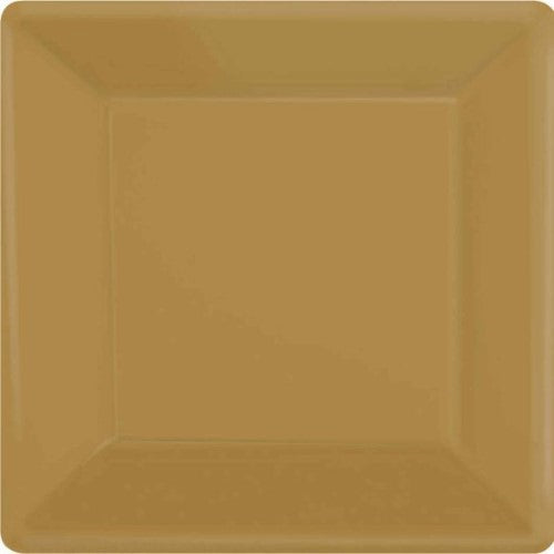 Gold 23cm square paper plates pack of 20, eco-friendly, stylish for any occasion, perfect for parties and gatherings.