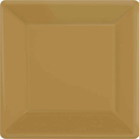Gold 23cm square paper plates pack of 20, eco-friendly, stylish for any occasion, perfect for parties and gatherings.
