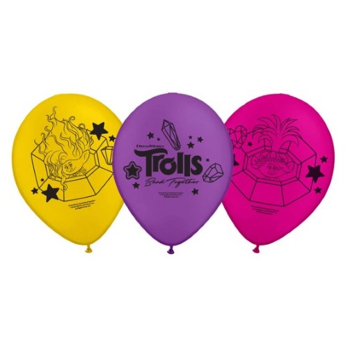 Pack of 6 Trolls 3 Band Together balloons, 30cm, vibrant characters for joyful party decorations.