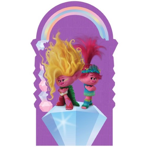 Trolls 3 Band Together Mini Pinata, colorful cardboard pinata for kids' parties, filled with candies and toys.