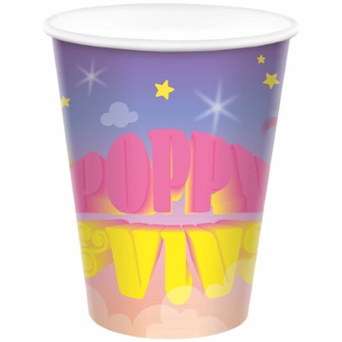 Vibrant Trolls 3 paper cups, 266ml, pack of 8, perfect for eco-friendly parties and celebrations.