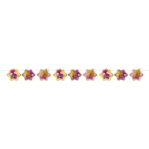 2.8m long Trolls 3 Ribbon Garland with colorful cutouts for vibrant party decorations and celebrations.