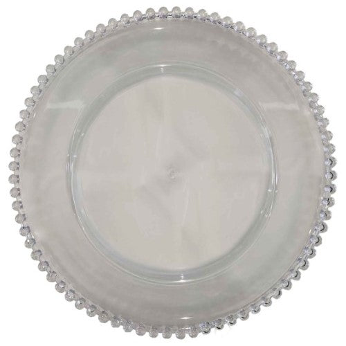 Clear Plastic Beaded Charger Plate, 33cm, elegant design for stylish table settings and easy cleanup.