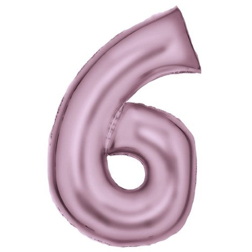 Large pastel pink number 6 foil balloon, 56cm wide by 92cm high, perfect for celebrations and party decor.