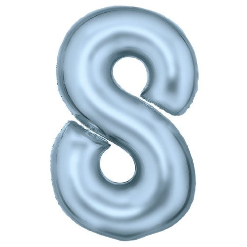 Large pastel blue number 8 foil balloon, 54cm wide by 87cm high, perfect for birthdays and special celebrations.