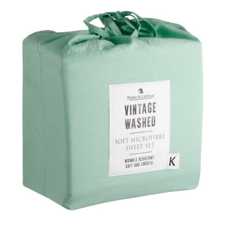 King sheet set in sea mist with soft, wrinkle-resistant microfiber, includes fitted sheet and pillowcases, perfect for restful sleep.