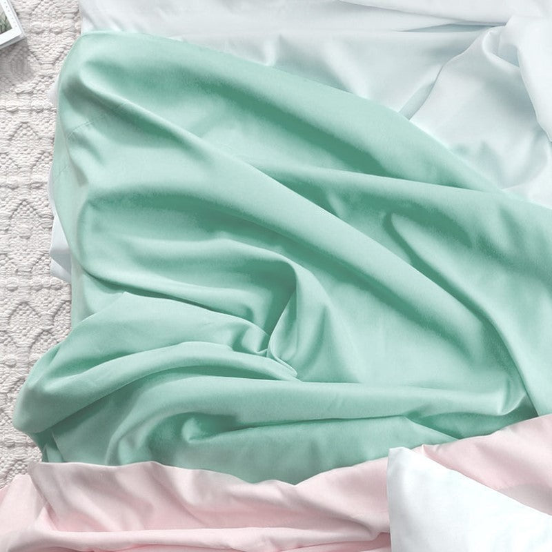King Sheet Set in Sea Mist, soft washed microfiber, deep fitted sheets, wrinkle-resistant, includes 2 pillowcases and storage bag.