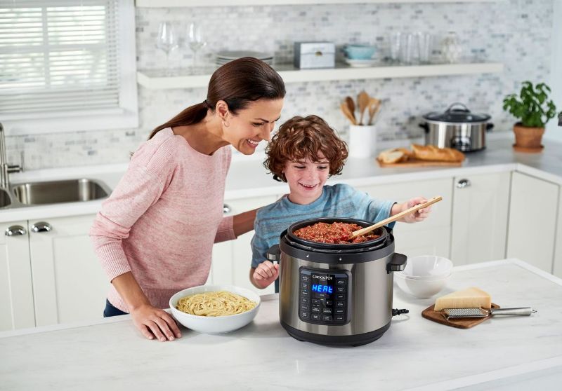 Sunbeam Crock Pot Multi Cooker with 5.7L capacity, 8 appliances in 1, 13 cooking programs, and Easy Release Steam Dial.