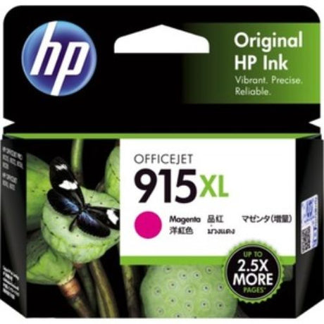 HP 915XL High Yield Magenta Ink Cartridge for vibrant prints, yields up to 825 pages, designed for inkjet printers.