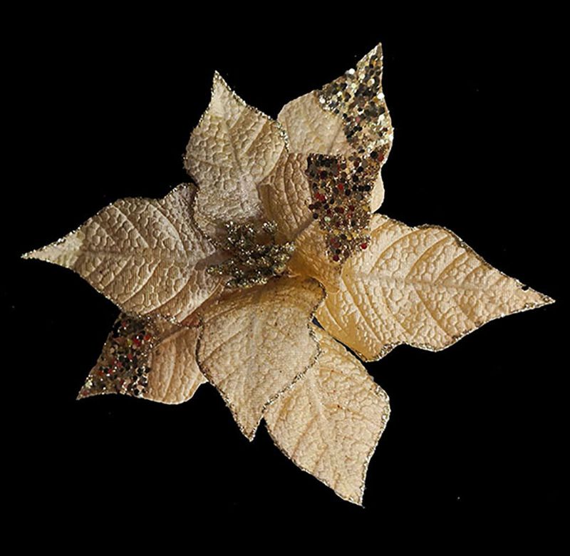 Artificial Poinsettia w/Sequins - Glittered (Gold)