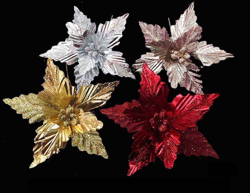 Metal Poinsettia Head (Silver)