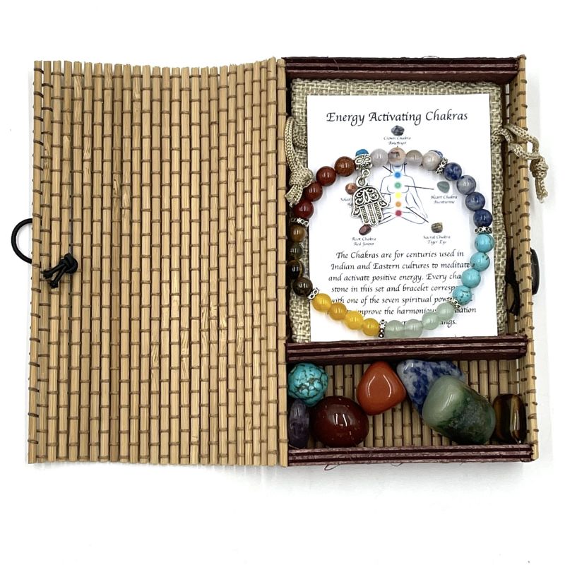 Chakra Stone Bracelet Set -  Hamsa Charm/ Chakra Tumbles