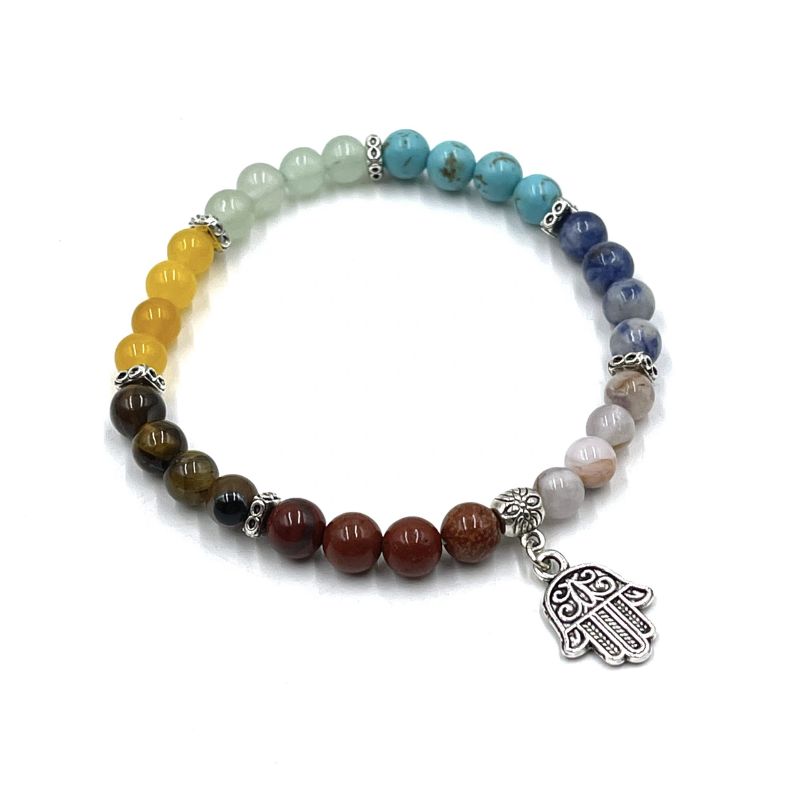 Chakra Stone Bracelet Set -  Hamsa Charm/ Chakra Tumbles