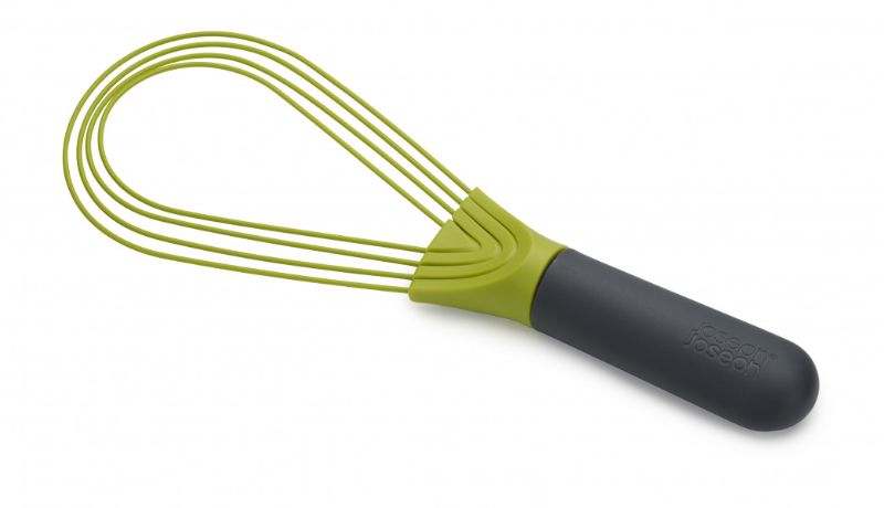 Joseph Joseph Twist Whisk in grey/green, featuring a twist mechanism for versatile whisking and compact, heat-resistant design.