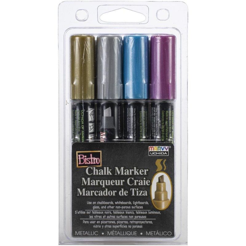 MARVY BISTRO CHALK MARKER CHISEL METALLIC - SET OF 4 -