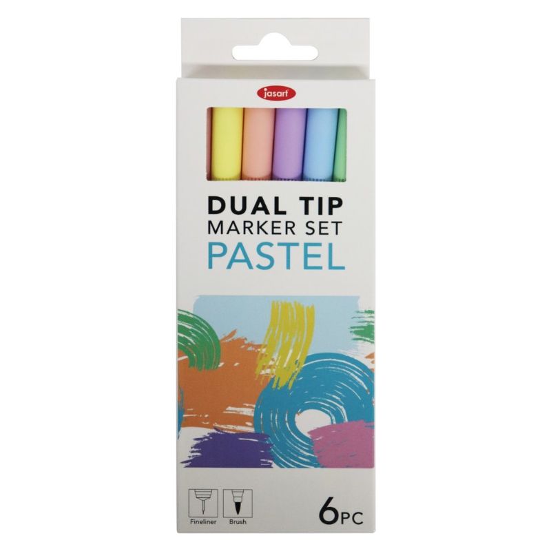 JASART DUAL NIB BRUSH FINELINER - SET OF 6 - PASTEL