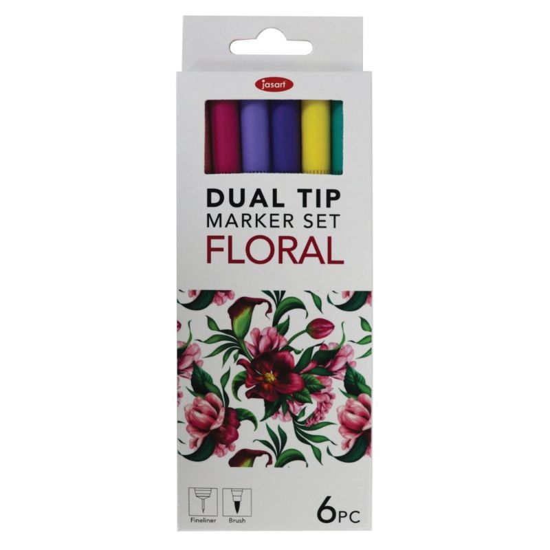 JASART DUAL NIB BRUSH FINELINER - SET OF 6 - FLORAL