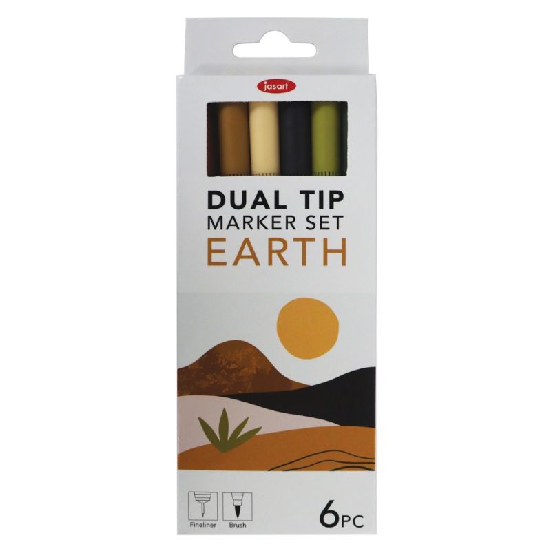 JASART DUAL NIB BRUSH FINELINER - SET OF 6 - EARTH