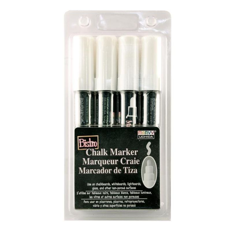 MARVY BISTRO CHALK MARKER 483 CHISEL SET OF 4 - WHITE
