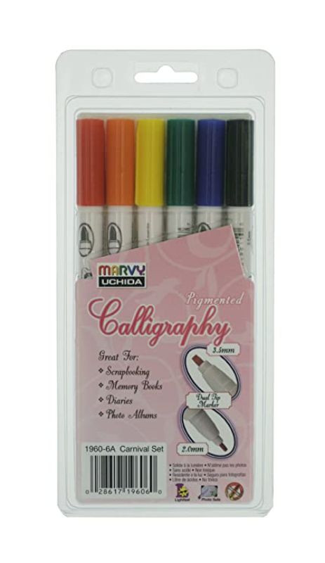 MARVY CALLIGRAPHY PIGMENTED MARKER - SET OF 6 - 6A CARNIVAL