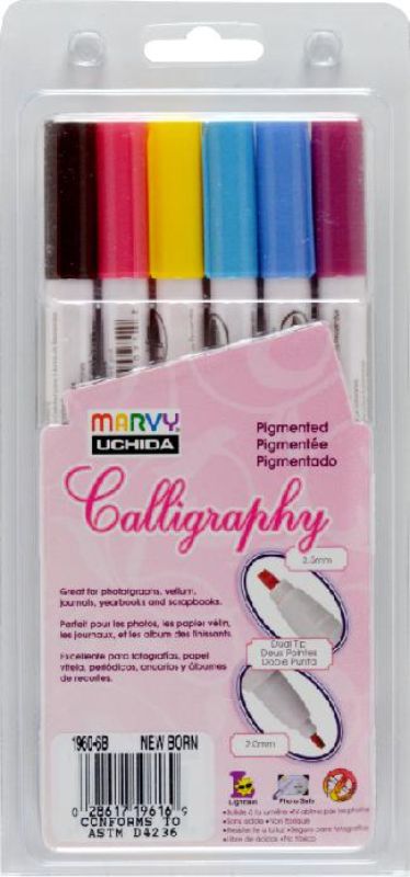 MARVY CALLIGRAPHY PIGMENTED MARKER - SET OF 6 - 6B NEWBORN