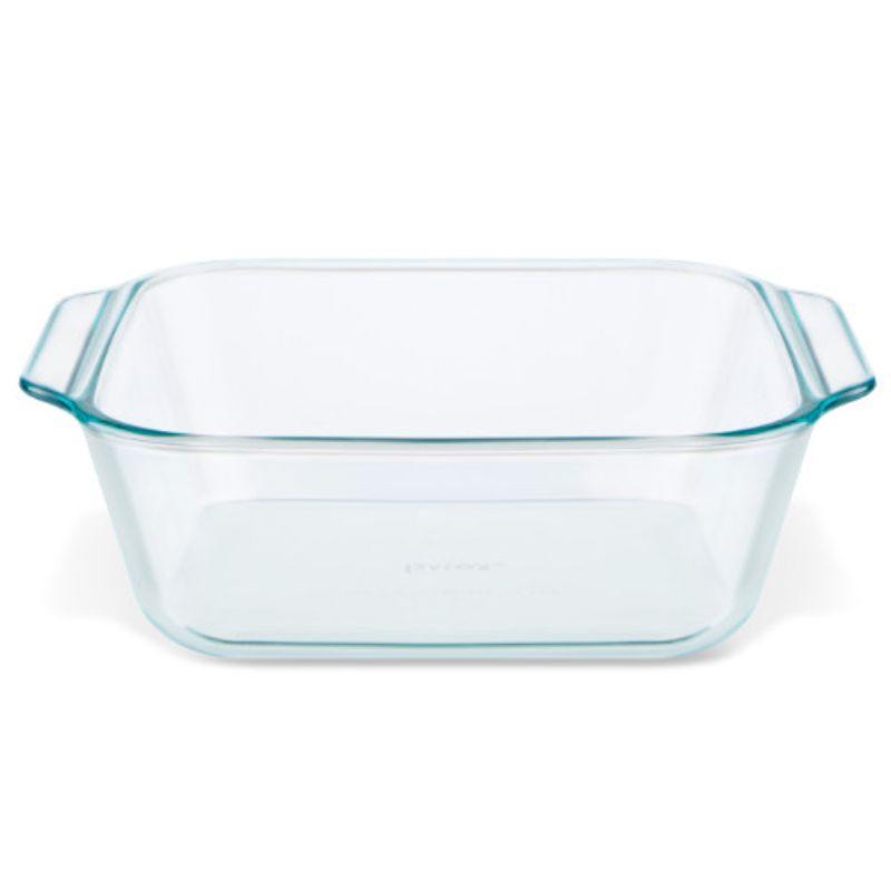 Set of 4 Pyrex deep glass baking dishes, 2.5L, for versatile cooking and easy cleanup, made in the USA.