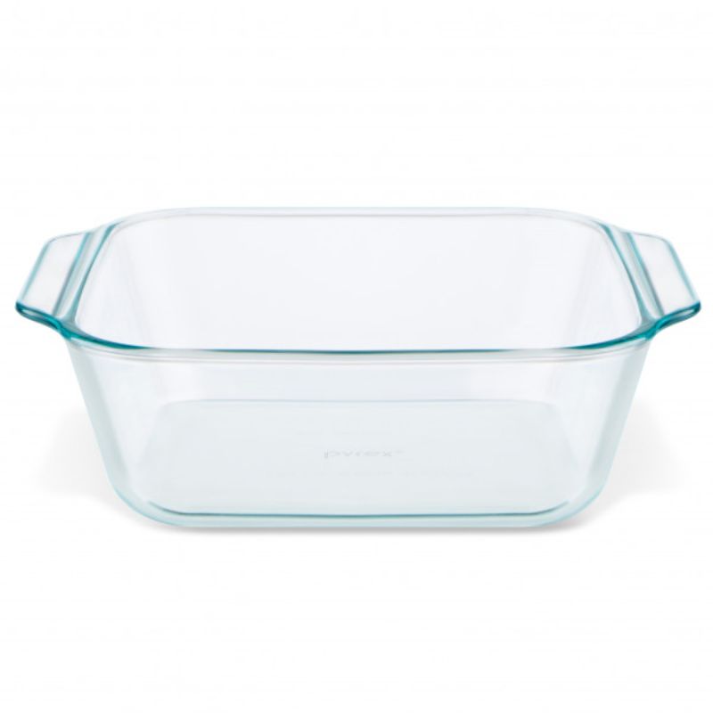 Set of 4 Pyrex deep glass baking dishes, 2.5L each, ideal for casseroles and desserts, made in the USA.