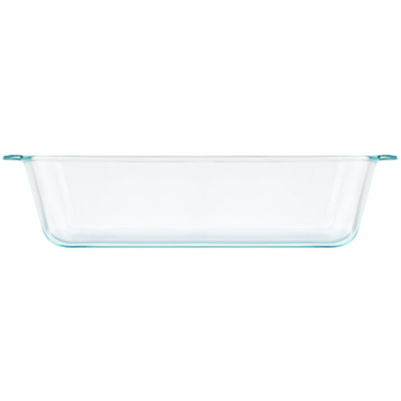 Set of 4 Pyrex deep glass baking dishes, 3L each, ideal for casseroles and desserts, oven and microwave safe.