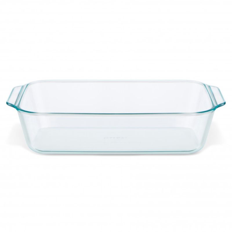 Set of 4 Pyrex deep glass baking dishes, 3L each, ideal for casseroles and desserts, oven and dishwasher safe.