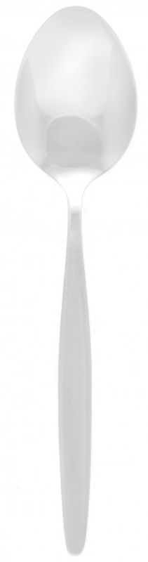 Set of 12 sleek stainless steel dessert spoons with satin finish, perfect for elegant dining and easy cleaning.